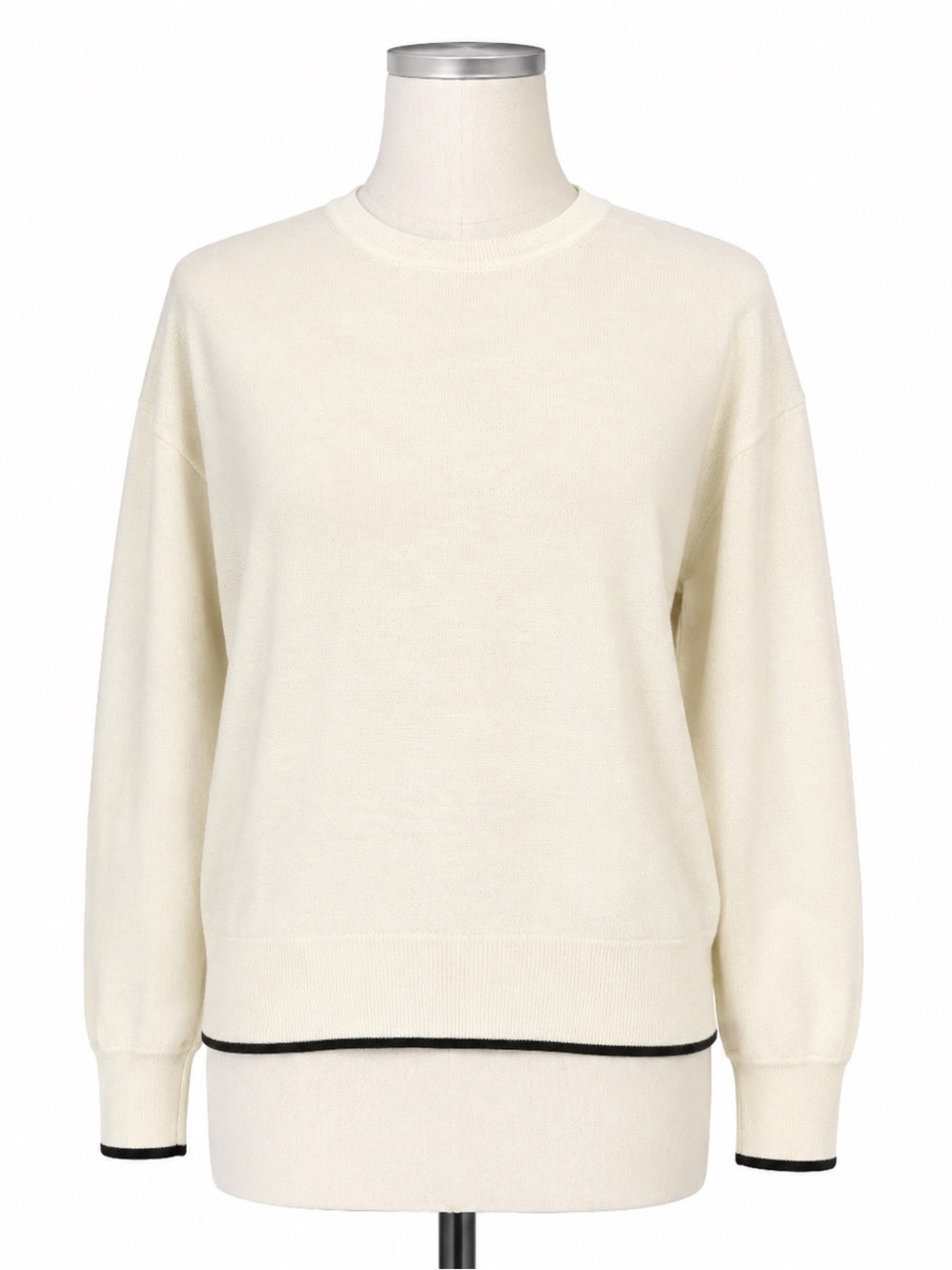 Madewell Merino Wool Pullover Sweater crew neck ivory dark brown trim Size L NWT